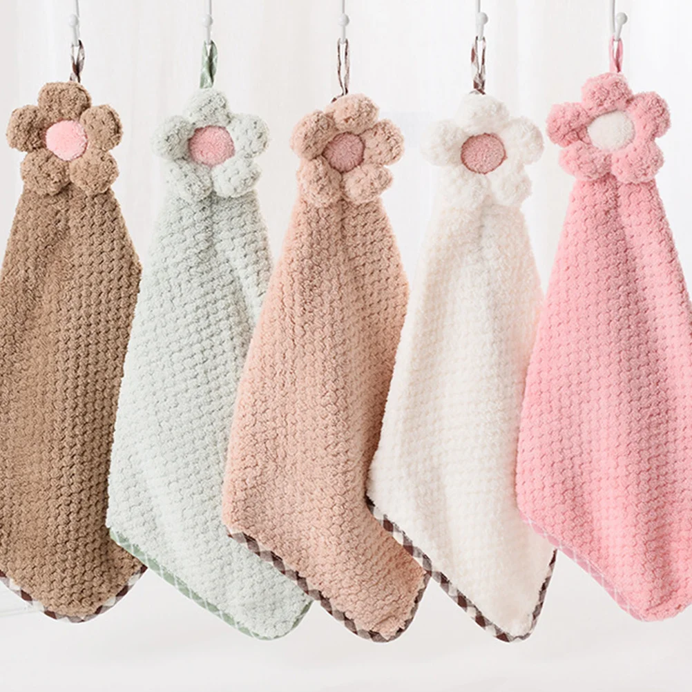 

5 pcs Coral Hand Towel Sunflower Pattern Soft Absorbent Quick-Drying For Bathroom Kitchen Kids Hand Drying Towels