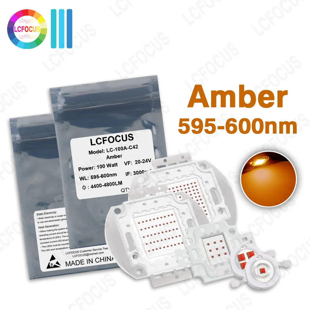 Alto brilho 1w 3 5 10 20 30 50 100 âmbar 595nm 600nm led chip cob contas de lâmpada para holofotes led lâmpadas led