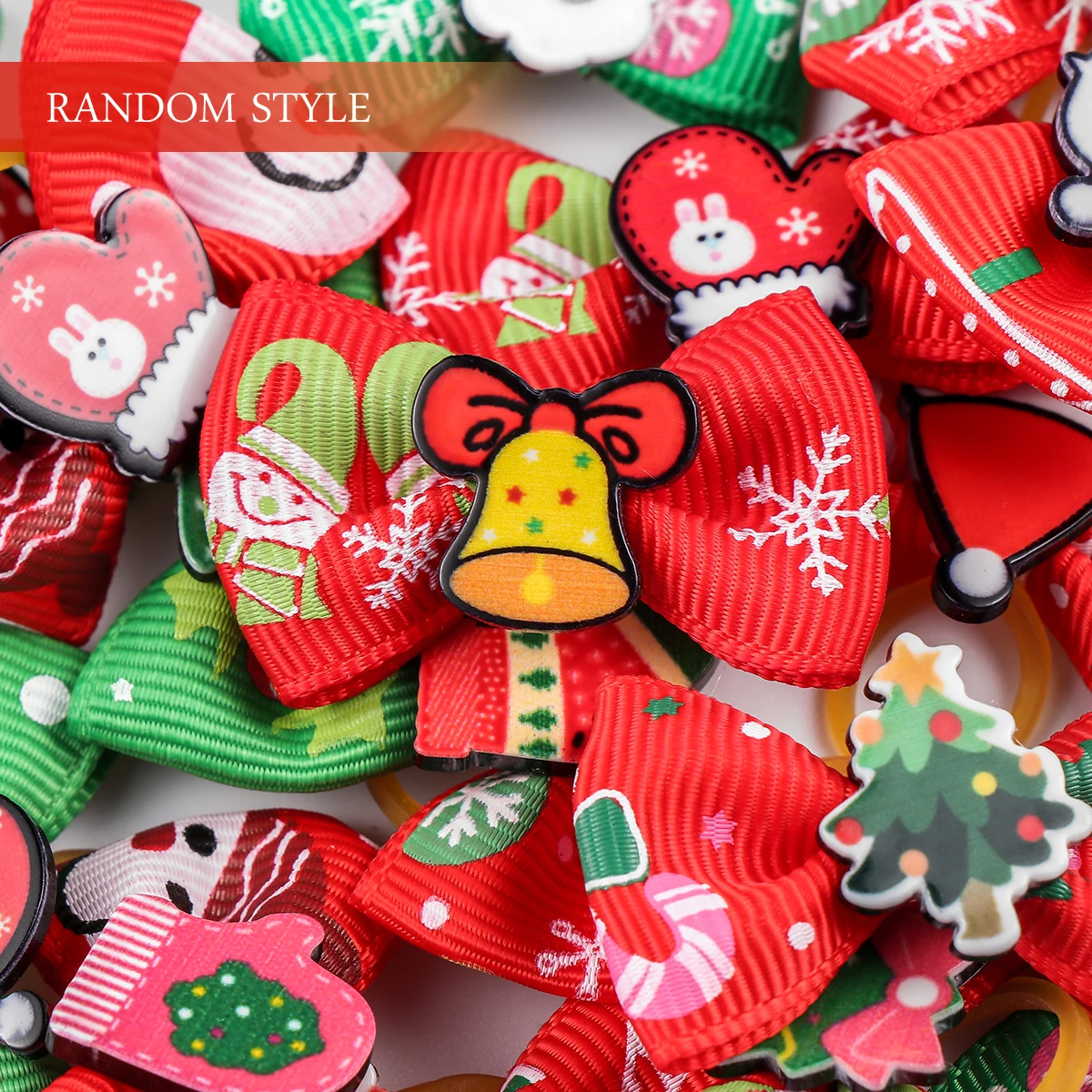 

20Pcs Pet Hair Rings Bowknot Shape Christmas Hair Ties Ponytail Holder for Dog Cat Daily Use Pet Supplies Dog Ponytail Holder