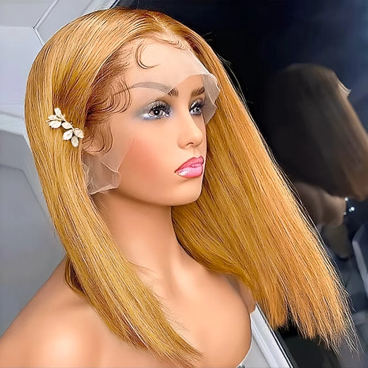 200% Density Vietnamese Straight Bob 100% Human Hair #30 Light Golden Brown Color 13x4 Full Lace Frontal Bob Wig For Black Women