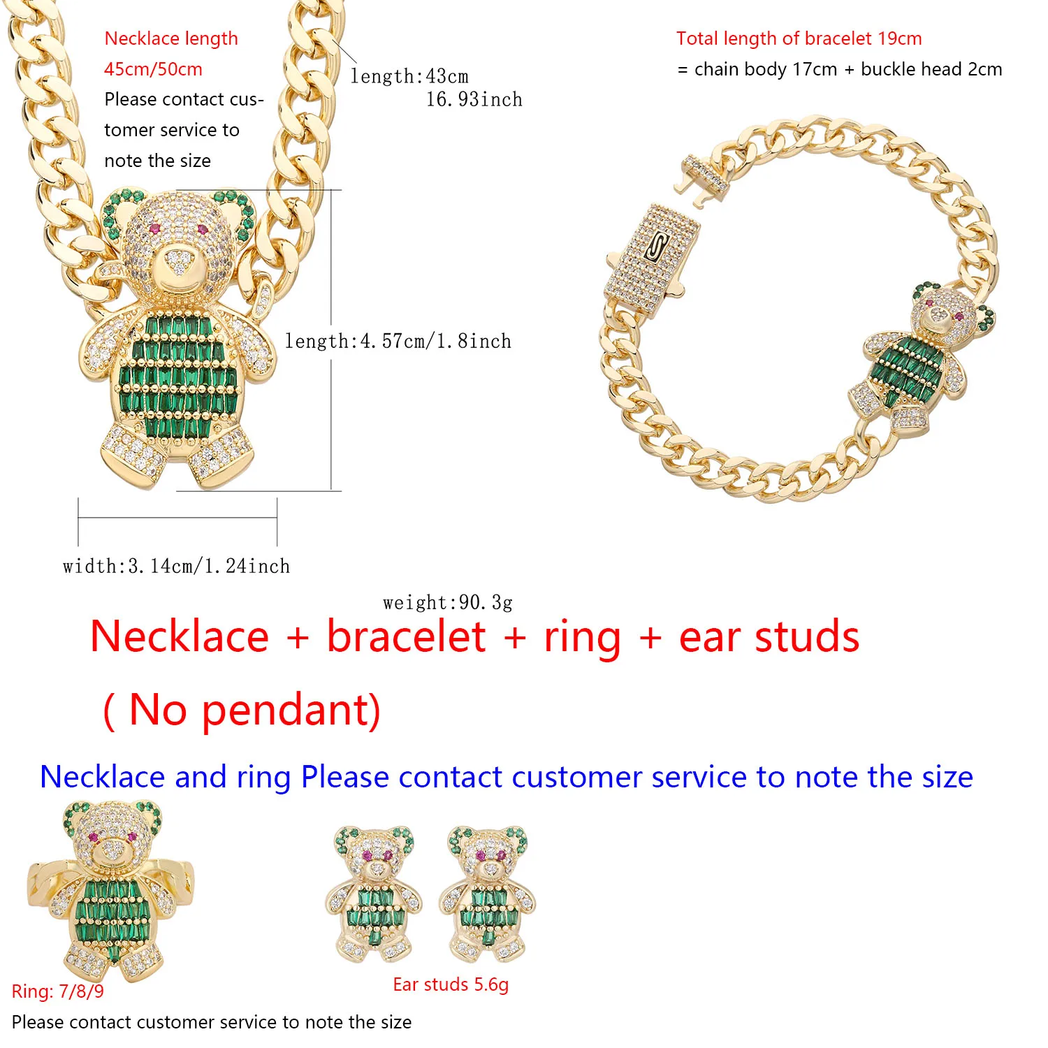 Red Eyes Green Bear Jewelry Girls Dress Up Special Gifts Necklace Bracelet Cute Teddy Bear