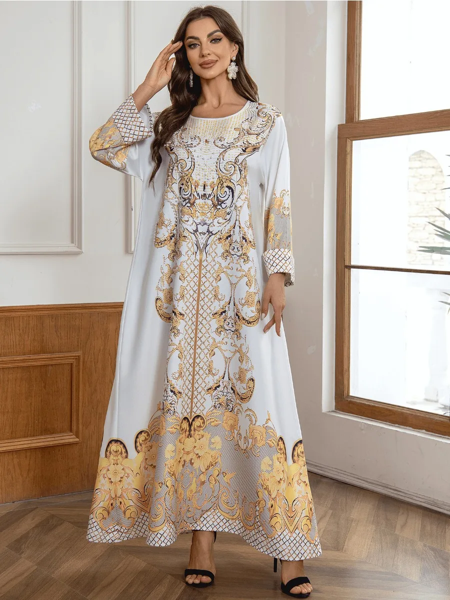 Eid Muslim Dress for Women Abaya Beading Diamond Abayas Arab Dubai Jalabiya Party Dresses Kaftan Vestidos Largos Long Robe 2024