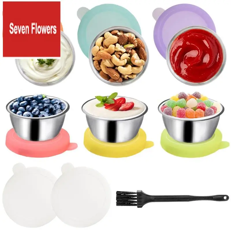 

A84Z-6Pcs 1.6Oz Salad Dressing Container To Go, Stainless Steel Condiment Containers Cups With Silicone Lids For Bento Box