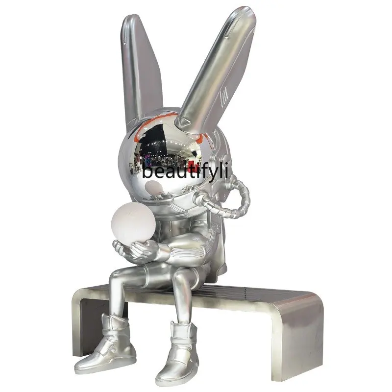 

Fiberglass Luminous Rabbit Sculpture Electroplating Cartoon Rabbit Bar KTV Big Decorations home decoration accessories