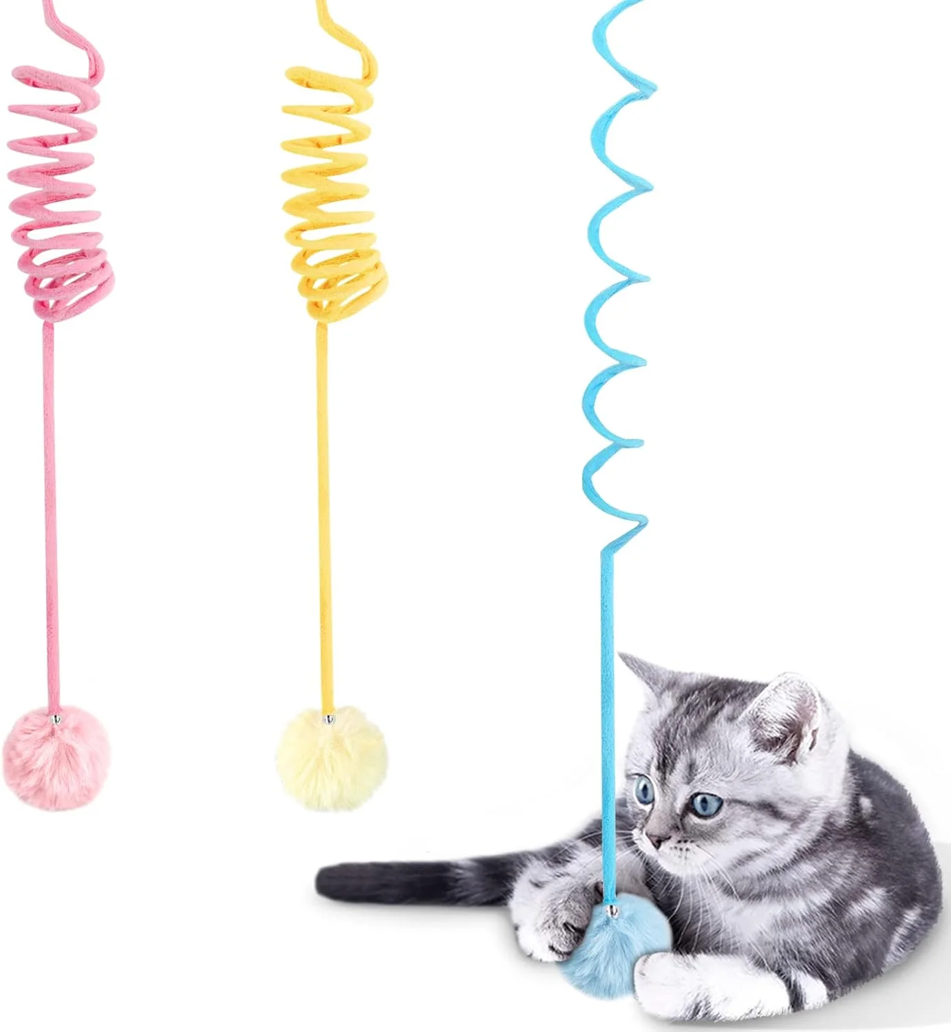1 Pc Door Mounted Elastic Swing Cat Toy with Bell Plush Ball Self‑Amusing Interactive Hanging Play Toy for Kitten Indoor Chasing