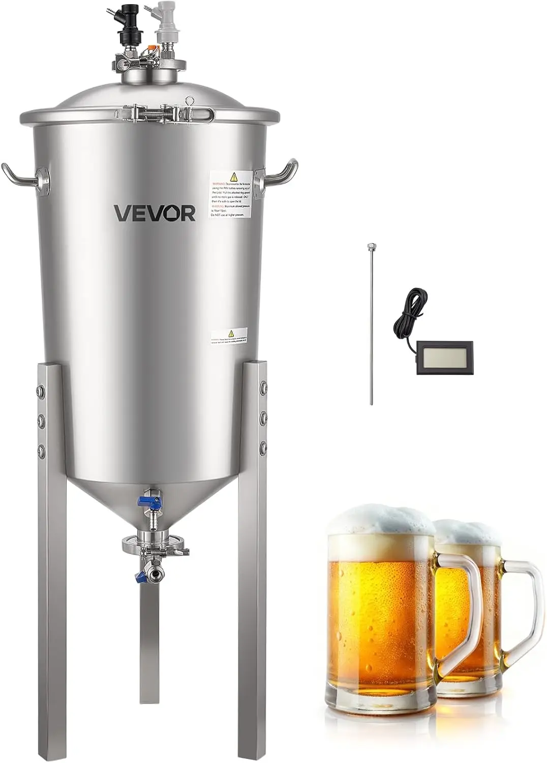 

VEVOR Pressure Fermenter 15 PSI, 8 Gal/30L All-in-One Stainless Steel Conical Secondary Fermentation Bucket, for Wine, Beer Brew