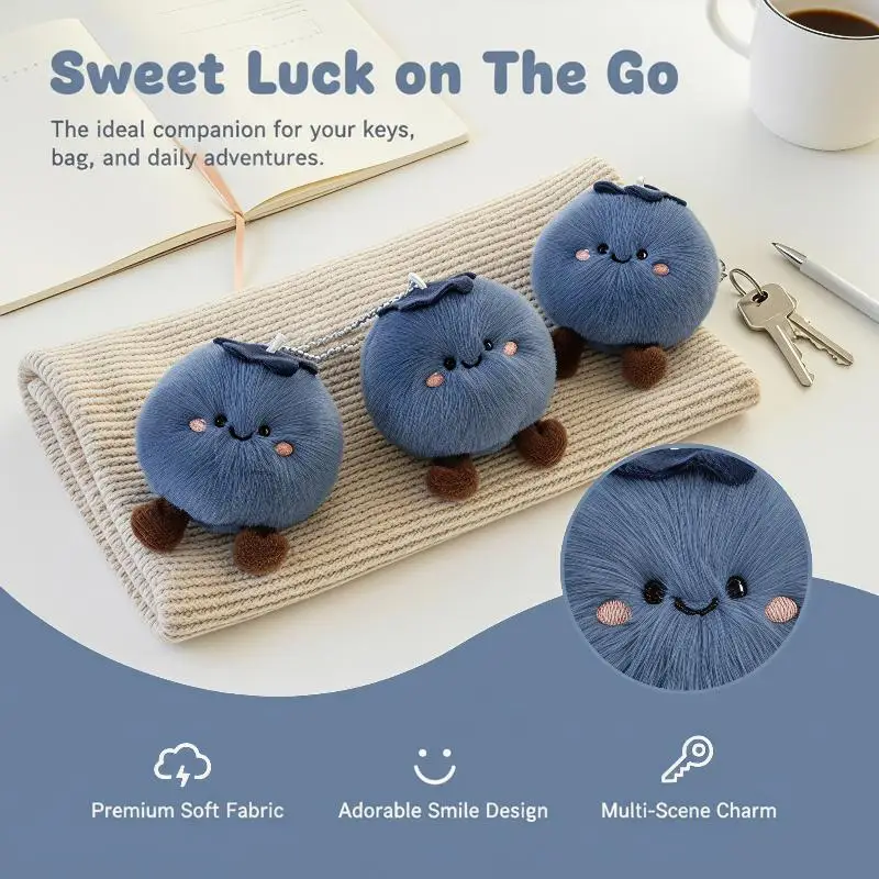 Lucky Blueberry Plush Keychain Adorable Soft Fruit Doll Bag Charm Backpack Pendant Suitable for School Bag Decoration