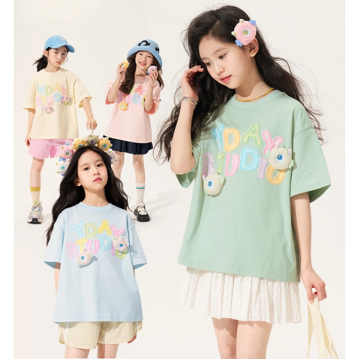 

100% Cotton Girls Short Sleeve T-shirt Summer Cartoon Cute Letter O-neck Tops Teen Kids Clothes Casual Fashion Tees 8 10 12 Year