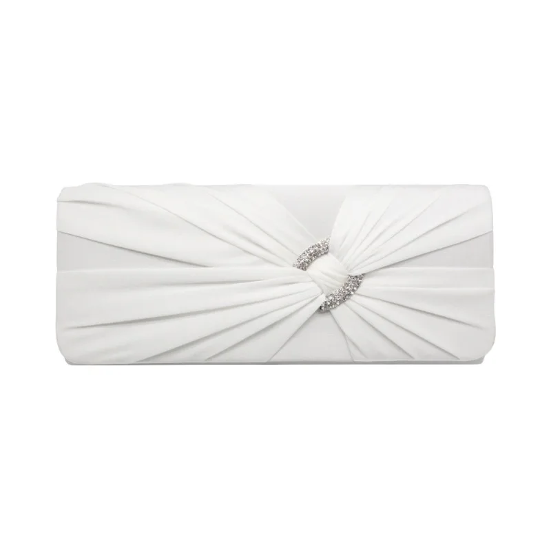 Bolsos de Noche Largos y Cuadrados para Mujer, Bolsos de Mano de Satén de Color Liso para Bodas y Fiestas, Bolso de Novia Blanco con Nudo Cruzado, Bolso Formal