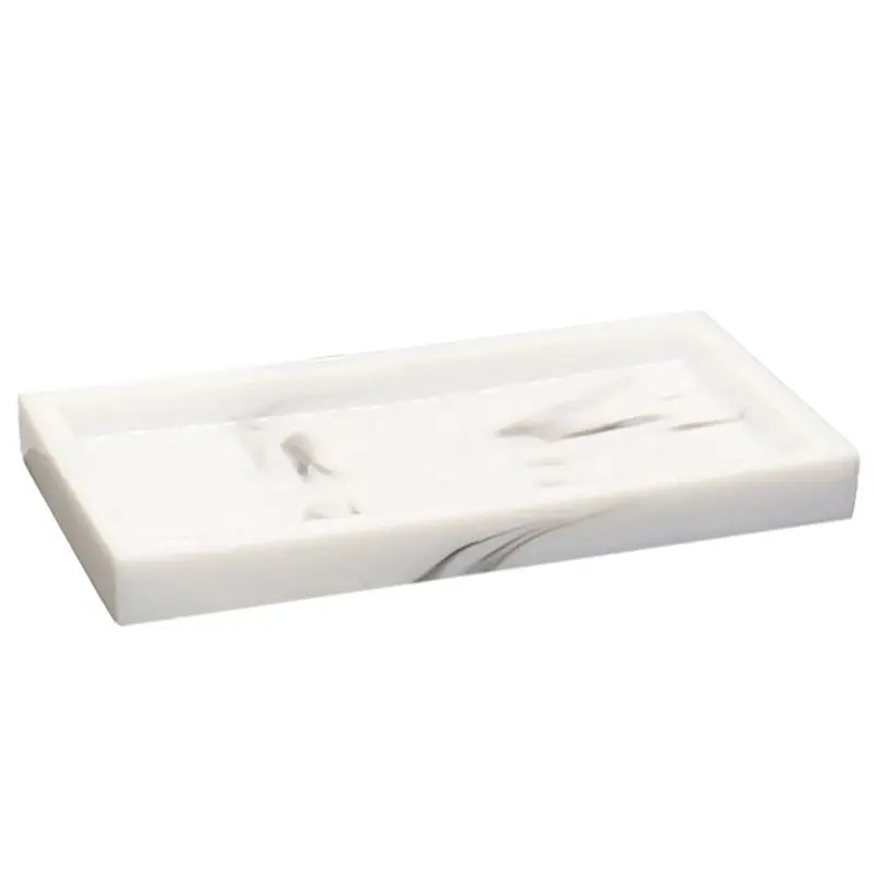 A01F-2X Marble Pattern Resin Tray Non Slip Rectangular Plate Countertop Bathroom Soap Shampoo Storage Tray Home Decor,White