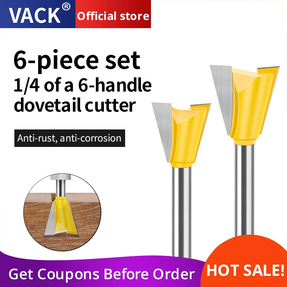 6/6.35mm Shank Dovetail Joint Router Bits Set 14 Degree Milling Cutter for Wood End Mill CNC Carpentry Tools 1/4” 1/8” 5/8” 3/4”