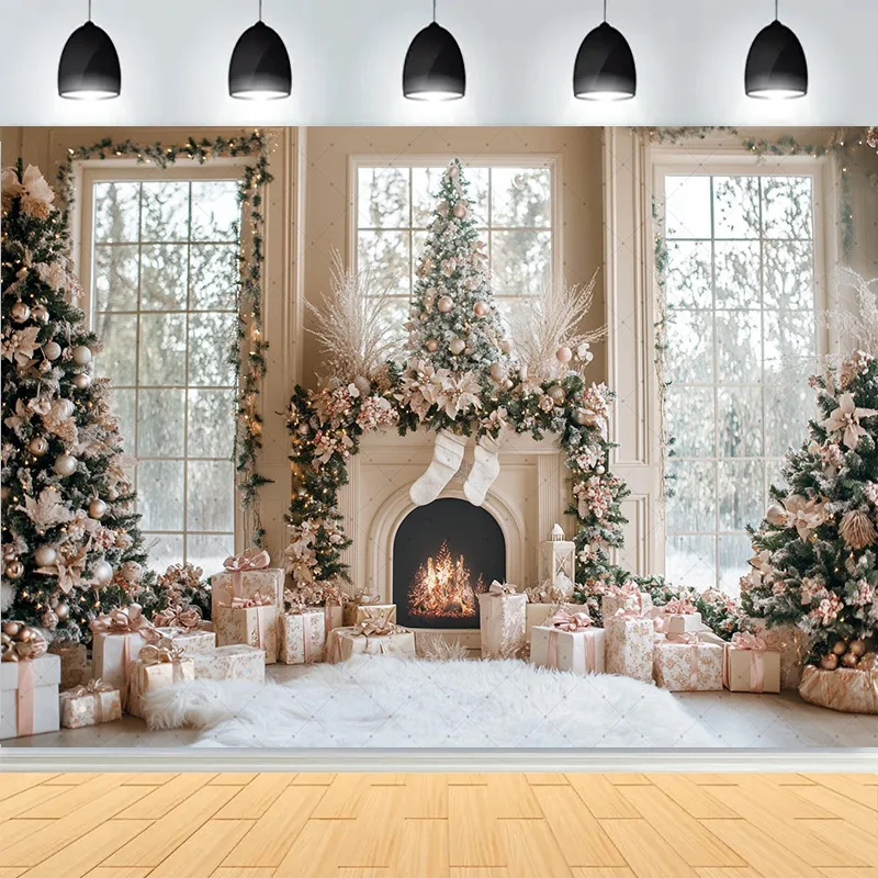 Winter Merry Christmas Festive Windows Photography Background Snowflakes Birthday Party New Year Photo Studio Backdrops EW-46