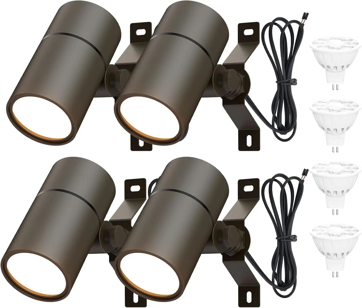 Landscape Down Lighting Outdoor Tree up Lights 12V 5W MR16 4-Pack | Aluminum Outdoor Spotlight, Replaceable MR16 LED Bulb