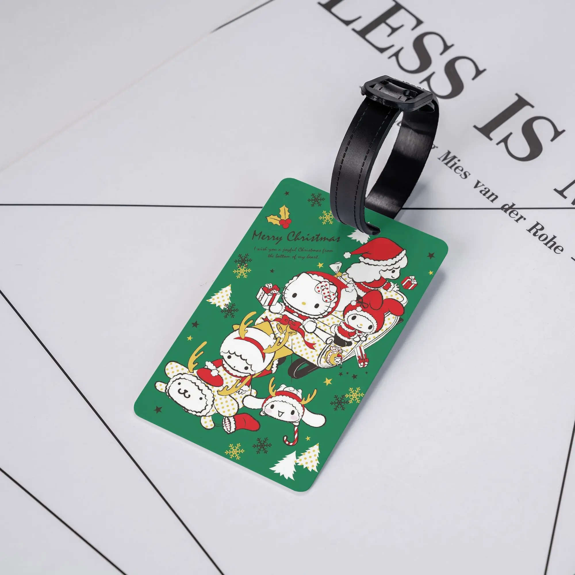 

Merry Christmas Hello Kitty Melody Cinnamon Luggage Tag Travel Luggage Bag Case Tags Name ID Address Portable Travel Label Gift
