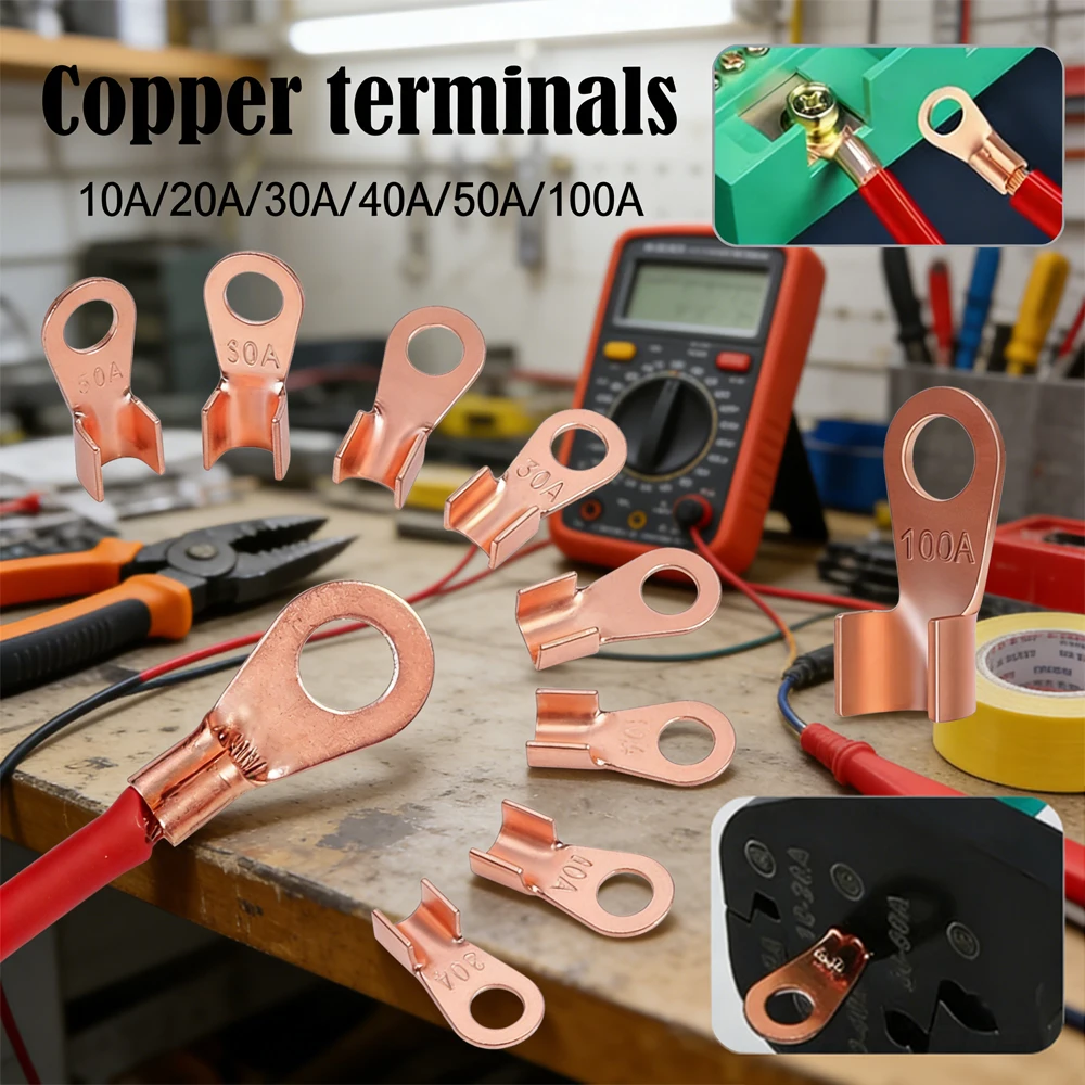 

20pcs Assorted Copper Crimp Terminal Set 10A-100A Open Barrel Lugs Cable Wiring Connectors for Reliability