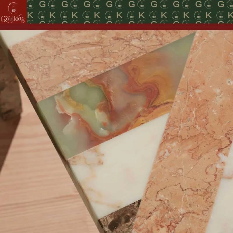 Marble Coffee Table Multicolor Patchwork for Living Room Custom Polished Natural Stone with Geometric Modern Design