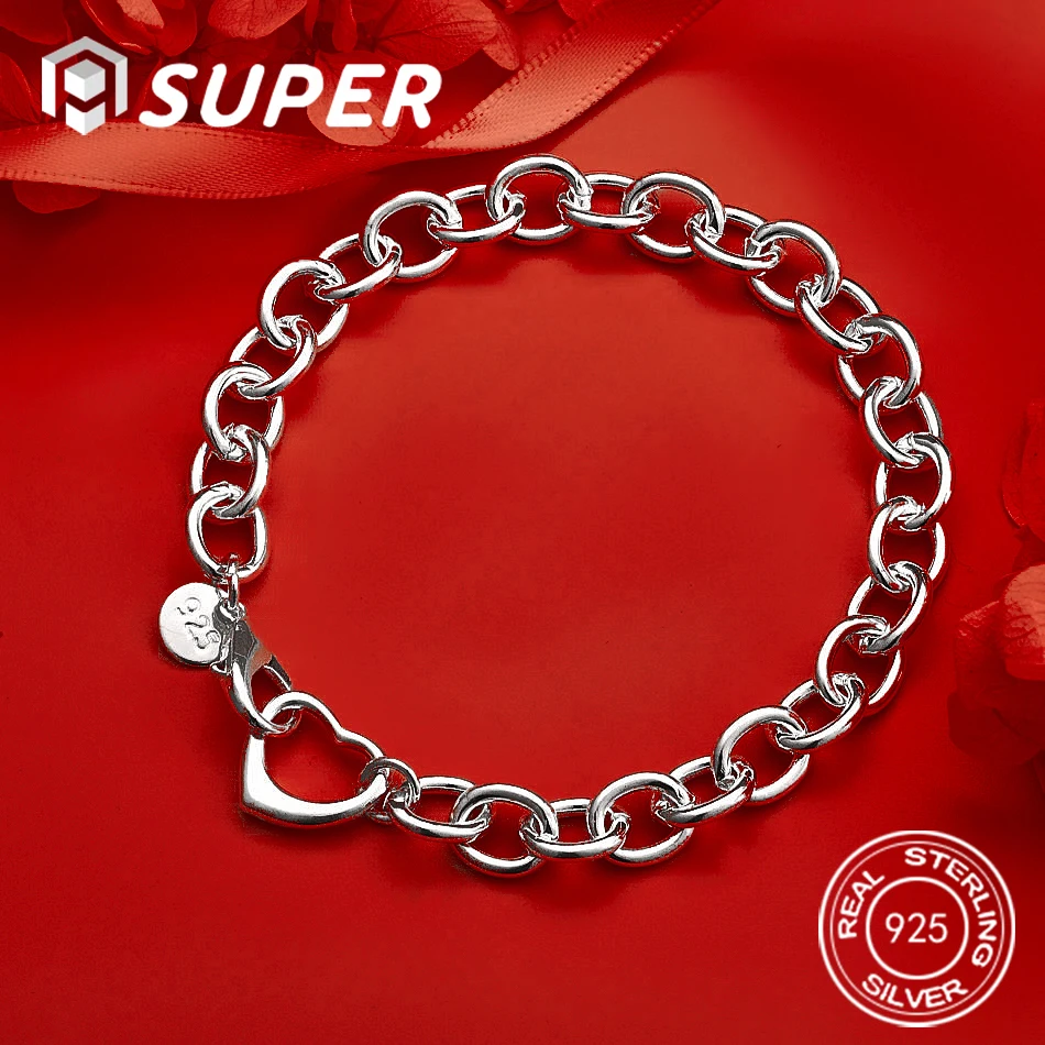 

ALISuper 925 Sterling Silver 8 Inch Beautiful Hollow Heart Bracelet Women's Wedding Jewelry Accessory