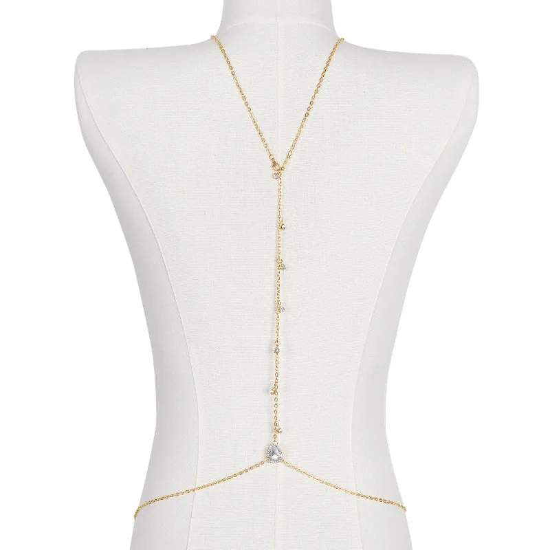 เจ้าสาวBackless Rhinestone Waterdrop Body Chain Bellyเอวสร้อยคอผู้หญิงแม่แฟนฤดูร้อนBeachเครื่องประดับ