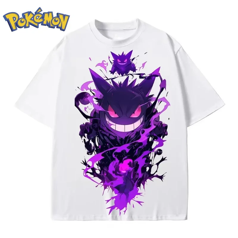 Camiseta con estampado de Pokémon Anime Gengar, novedad de verano 2026, camiseta holgada grande de estilo Hip Hop callejero para padres e hijos, Top diario para padres e hijos