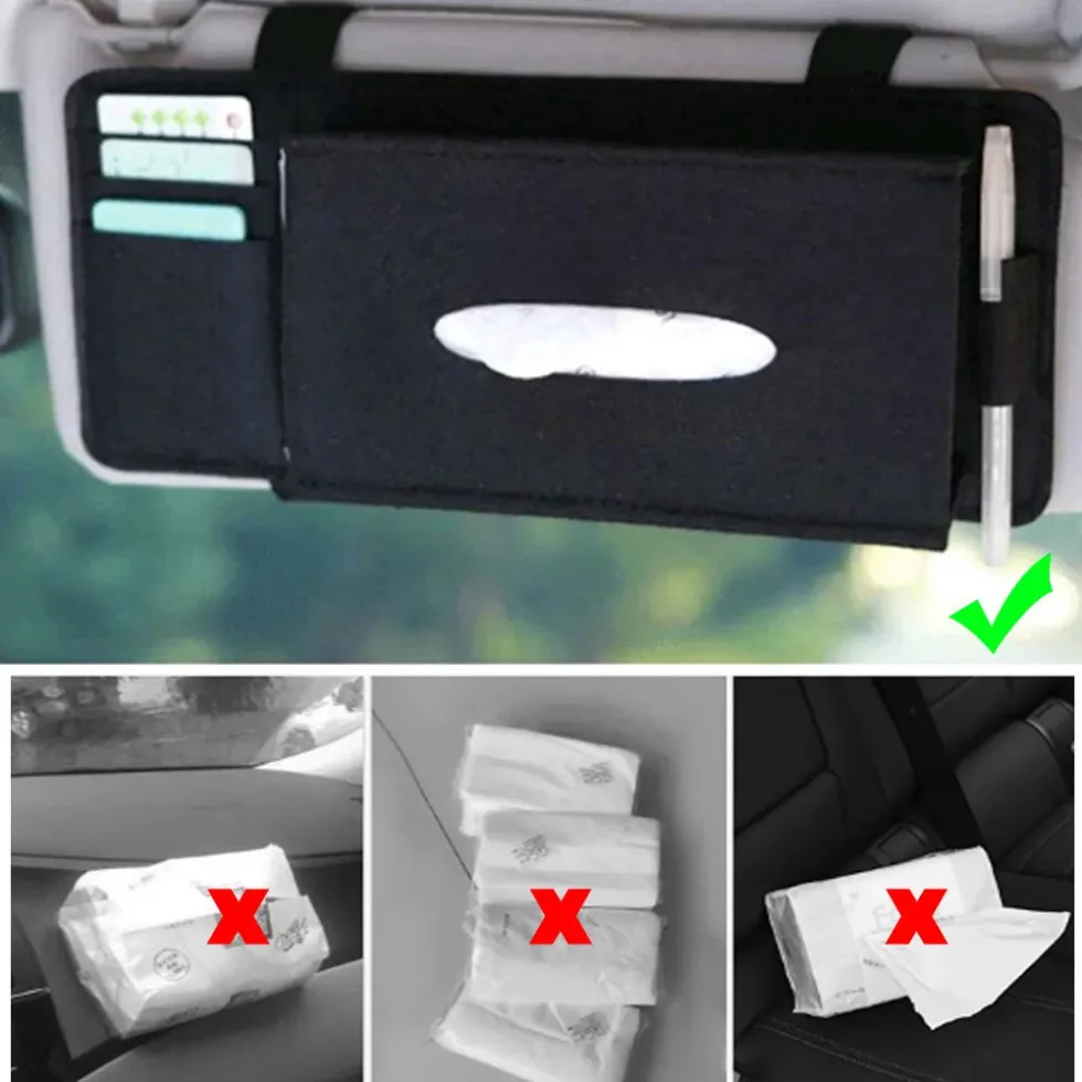 Car Sunshade Caixa De Tecido, Assento Pendurado, Multifuncional Caixa De Armazenamento, Suprimentos Saco De Toalha De Papel, Sentiu Auto Acessório Interior, 1Pc