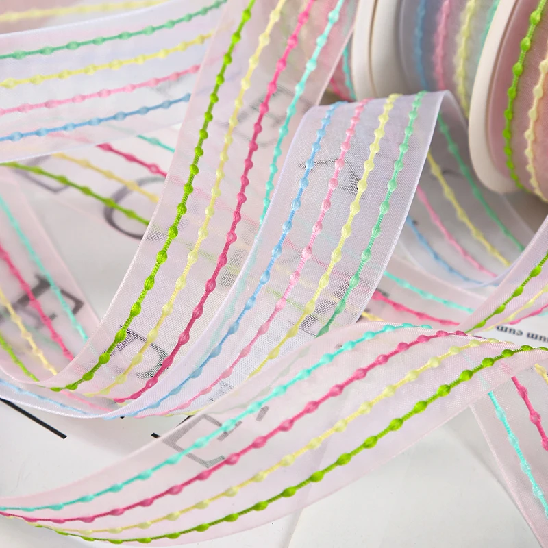 New 25mm Four-Color Striped Ribbon Bouquet Gift Packaging Baked Handmade DIY Bow Ribbon 9