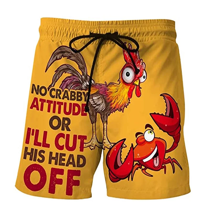 Funny Chicken Swimming Shorts 3d Printed Surfing Board Beach Men's Swim Trunks Streetwear Summer Fashion Short Pants