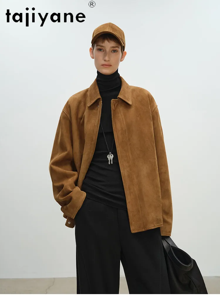 TAJIYANE 100% Cowhide / Suede Sheepskin Genuine Leather Jacket Women Fashion Retro Short Coats 2026 Spring Woman Clothes кожанка