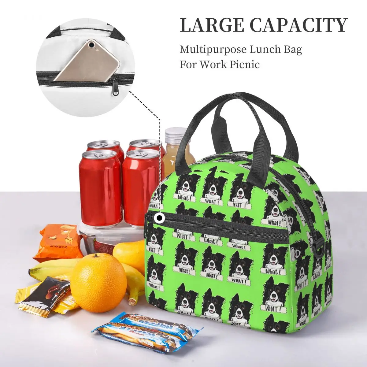 Border Collie What Stickers And Gifts Insulated Lunch Bag for Women Picnic Storage Food Boxes Portable Cooler Thermal Lunch Box