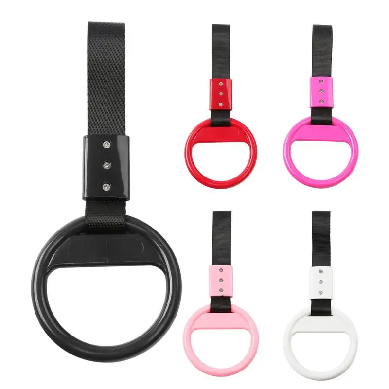 Car Handle Strap Automobiles Rear Bumper Warning Ring Straps Train Bus Handle Hand Strap Drift Charm Tow Hook Interior Accessory