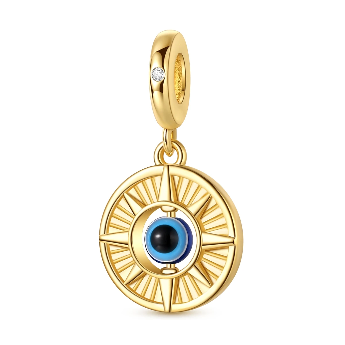 

925 Sterling Silver Golden Charms Bead Eye of the Sun Dangle Fit Original Bracelet DIY Women Jewelry