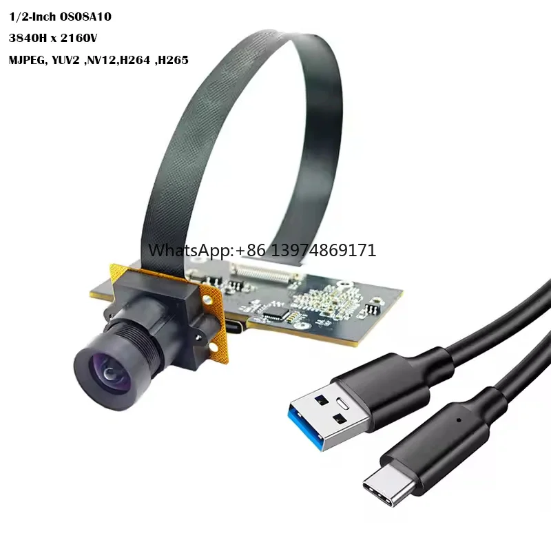 3840Hx2160V 4K 8MP HD 1/2-Inch OS08A10 USB3.0 Type-C Camera Module  FF 93° MJPEG, YUV2 ,NV12,H264 ,H265 for Face recognition