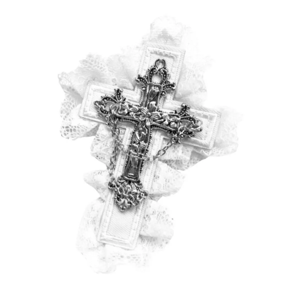 

Vintage Y2K Distressed Look Cross Hair Clip Lolita Chains Lace Crosses Hair Clip Heart Subculture Punk Gothic Hairpin Girls