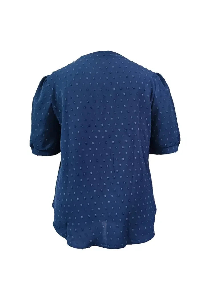 Plus Size 1XL-5XL Solid Color Swiss Polka Dot Hollow Collar Decoration Top Casual Fashion Versatile Shirt Commuting Elegant Top