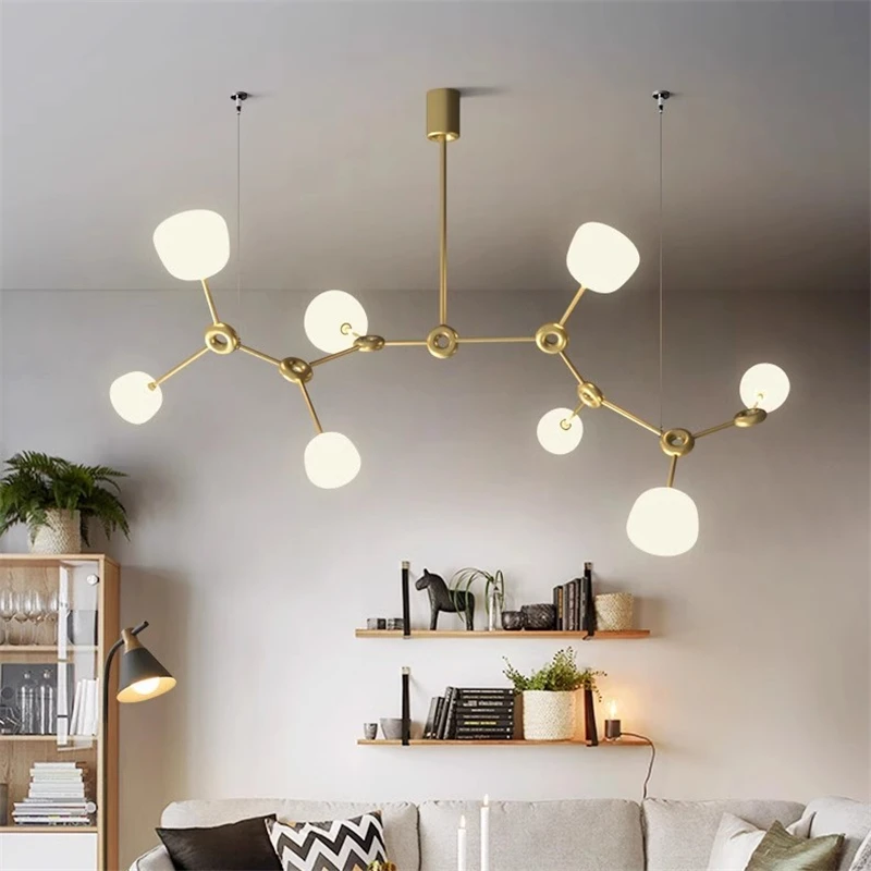 Nordic Iron Art Molecular Chandeliers Modern LED Glass Pendant Lamps Bedroom Living Room Dining Luxurious Buns Lignting Fixtures