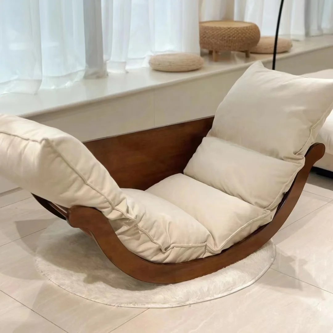 Newest Design Multifunctional Living Room Rocking Chair, Solid Wood Frame Leisure Sofa Chair, Balcony Bedroom Recliner