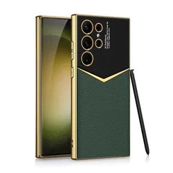 High-end Leather Electroplating Frame Cover For Samsung Galaxy S25 S24 S23 Ultra Soft Edge S24Ultra S25Ultra Protection Case