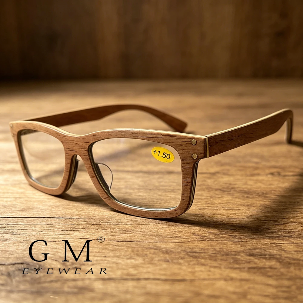 GM Wood Grain Reading Glasses Multifocal Progressive Anti Blue UV Protection Presbyopic Glasses for Men Women 25001