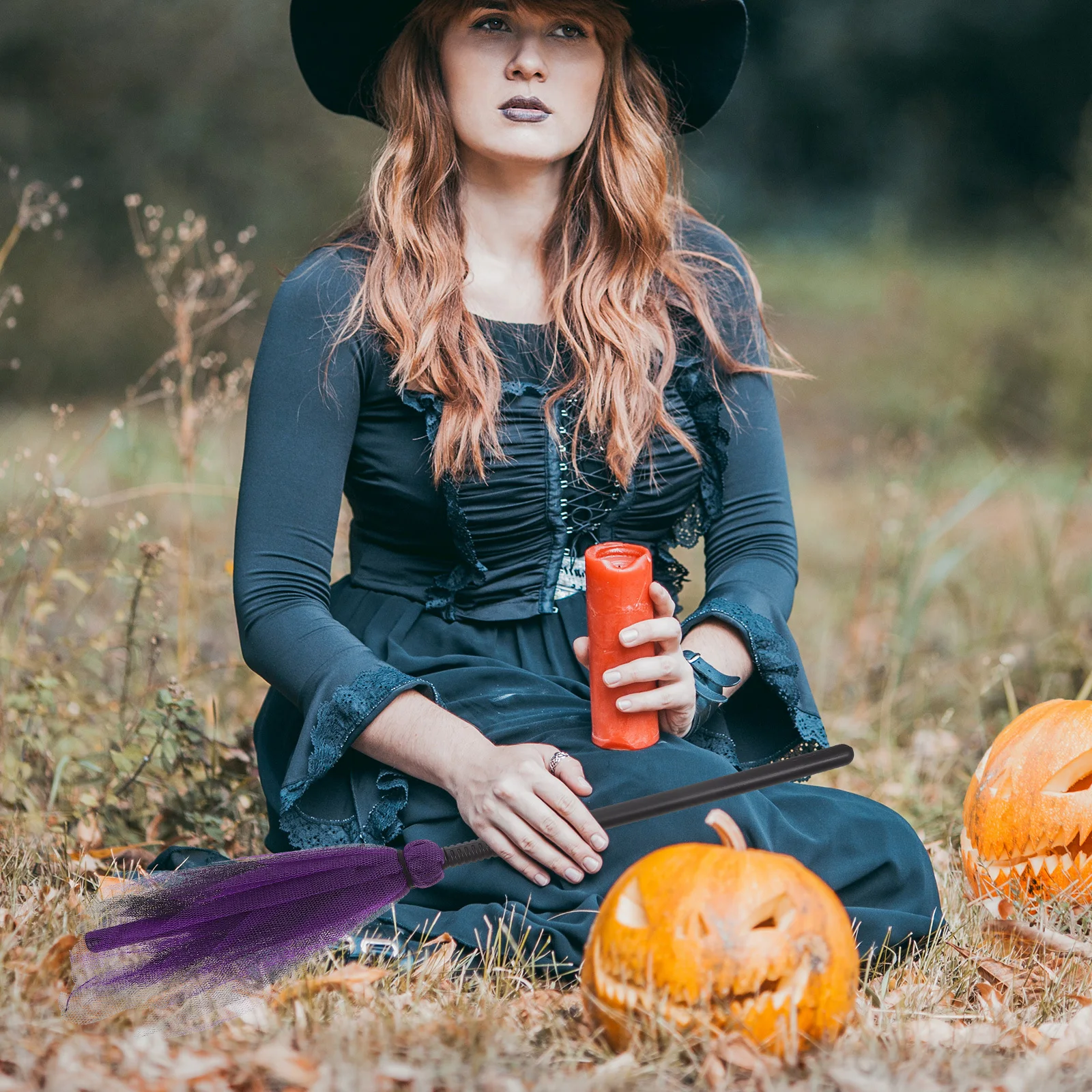 

Cosplay Witch Broom Halloween Broomstick Prop Spooky Party Decoration for Haunted Festival Ghost Theme Event Supply