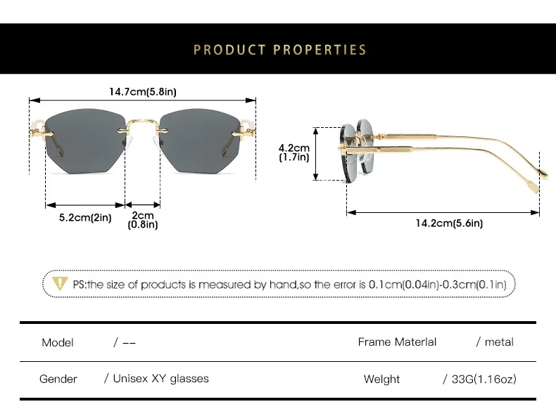 2025 neue Randlose Sonnenbrille Frauen Marke Mode Luxus Uv400 Damen Polygon Sonnenschutz Reise Brillen – Detail 4