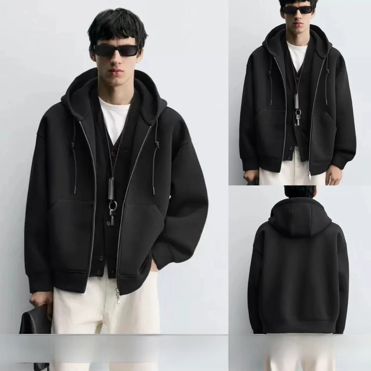 

New 2025 Autumn Men's Loose Fit Hoodie Jaet Breathable Anti-Wrinkle Wear Resistant Casual Sle Zipper Closure Color