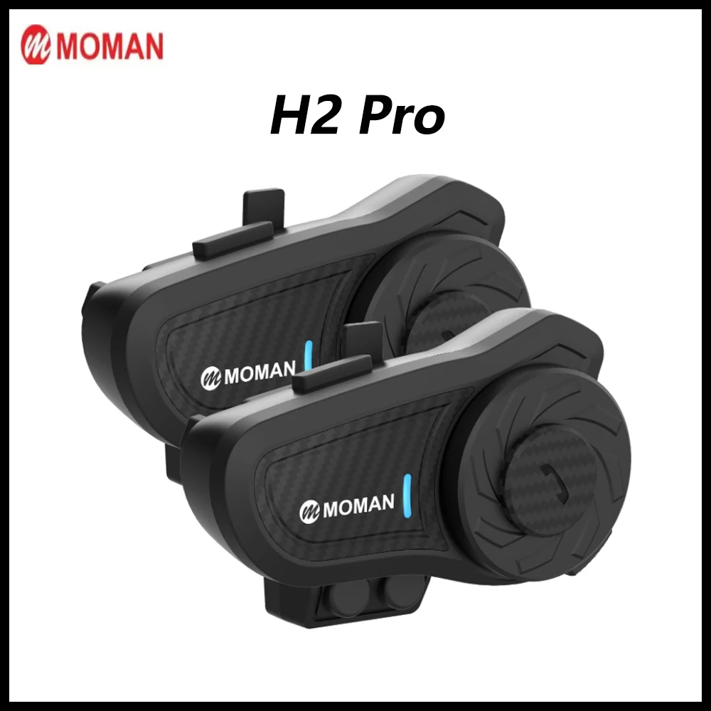 Moman H2 Pro Sistema di comunicazione per cuffie interfono moto con doppi chip per audio multitasking HiFi Suono/Musica