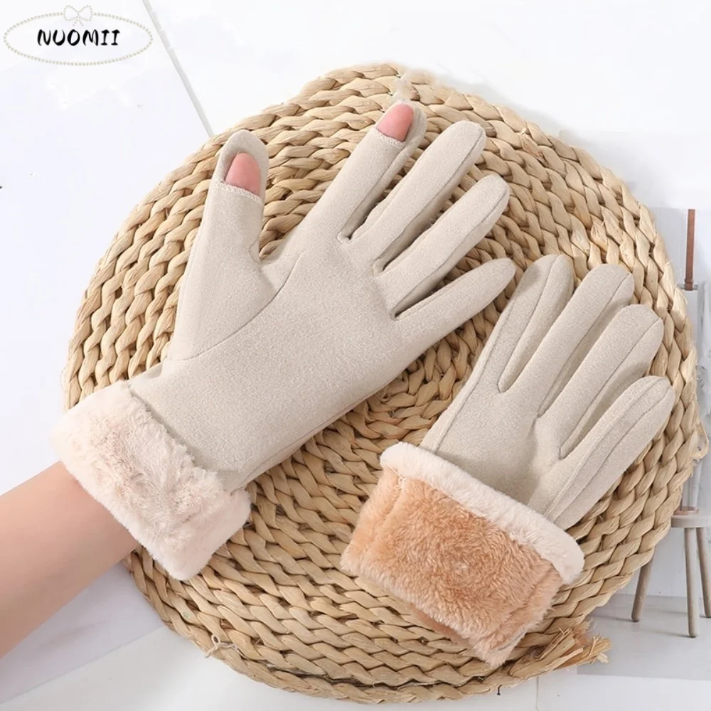 

Polar Fleece 2 Finger Flip Gloves Faux Rabbit Fur Touch Screen Plush Thickened Gloves Warmer Soft Windproof Finger Mittens