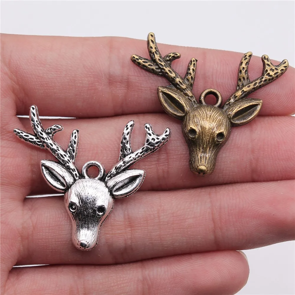 WYSIWYG 5pcs 31x36mm Pendant Reindeer Deer Christmas Charm Pendants For Jewelry Making Antique Silver Color