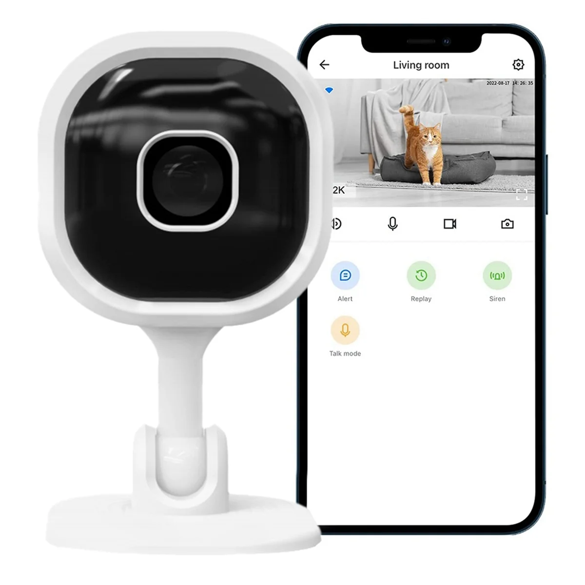 Caméra WiFi 2K, caméras de sécurité intérieures pour bébés/personnes âgées/chiens/animaux domestiques avec application pour téléphone