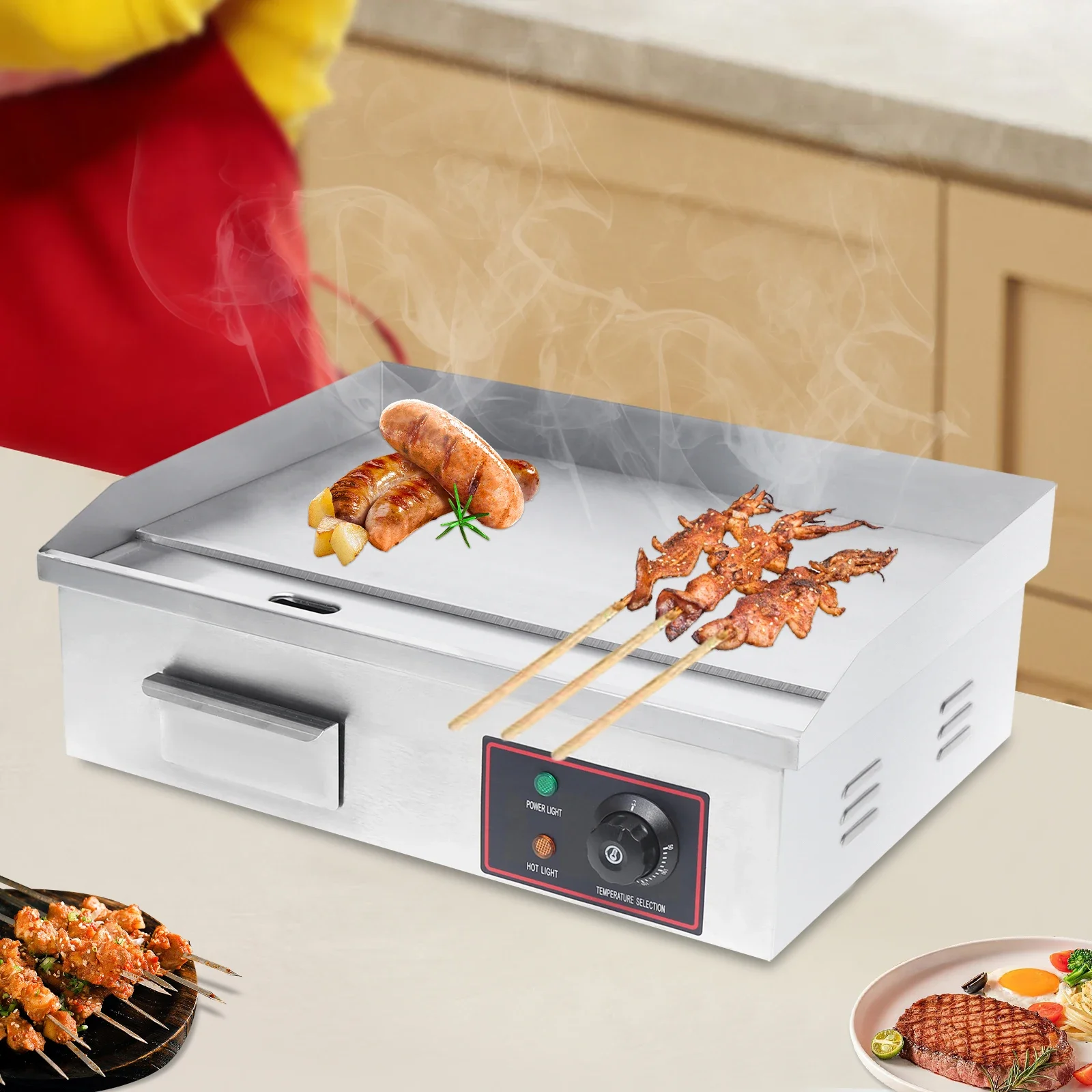 شواية كهربائية تجارية 1600 وات 22 بوصة، شواية مسطحة، طبق ساخن، كونترتوب للشواء