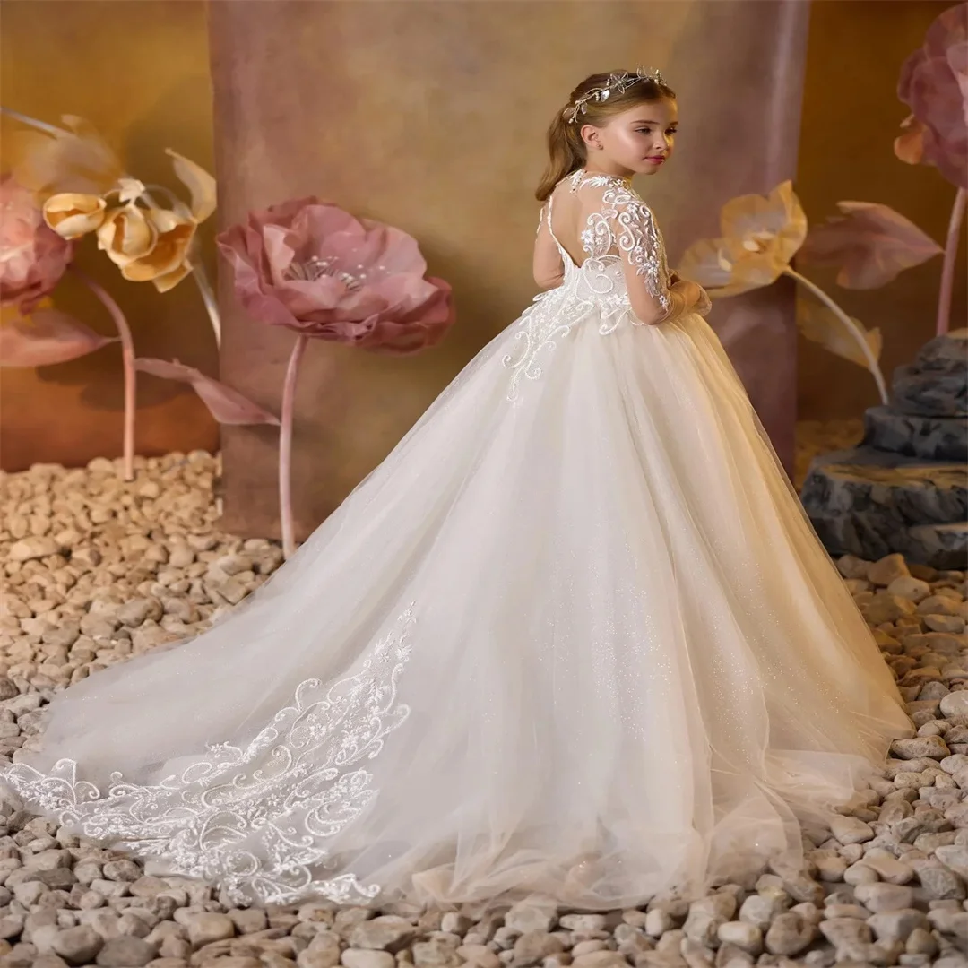 Cswdocy Customized Wedding Flower Girl Dresses Half Sleeves Glitter Backless Graceful Formal Events Birthday Party Prom Gown2027