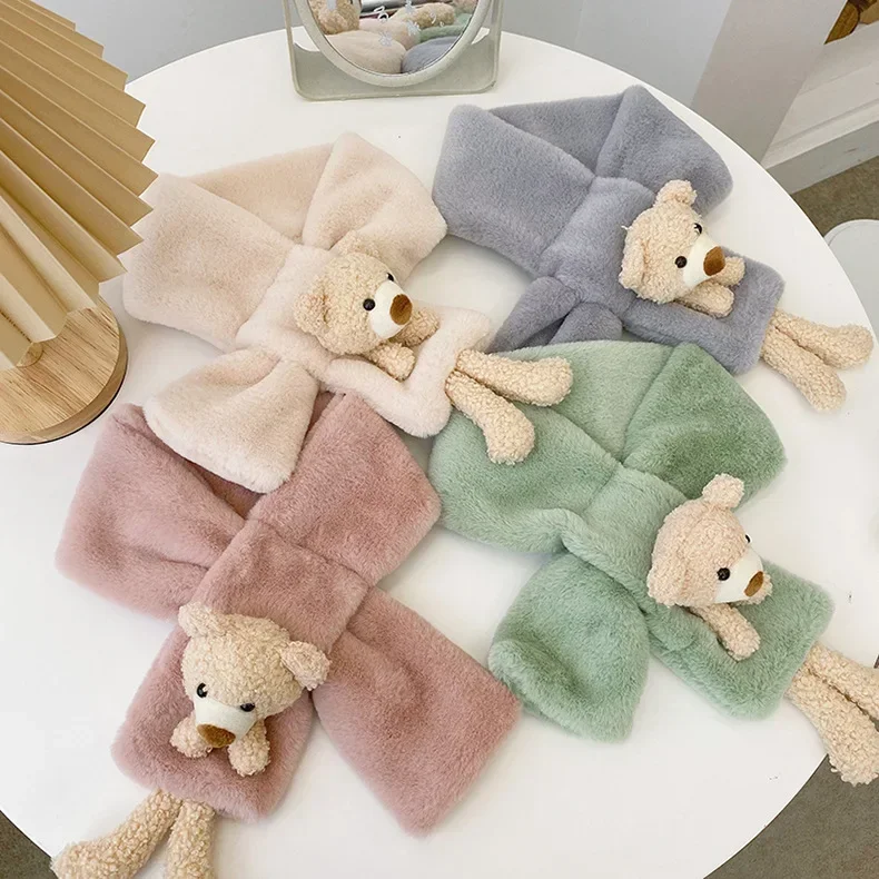 Three-dimensional Cartoon Bear Children Scarf Autumn and Winter New Baby Scarf Velvet Warm Children's Neck Boys and Girls