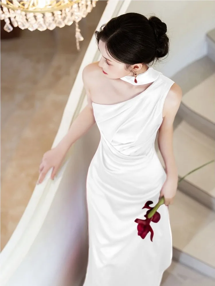 

Ele Satin Wedding Dr Long Evening Gown for Women Engagement Par Ceremony High Waist Zipper Sle Korean Faion