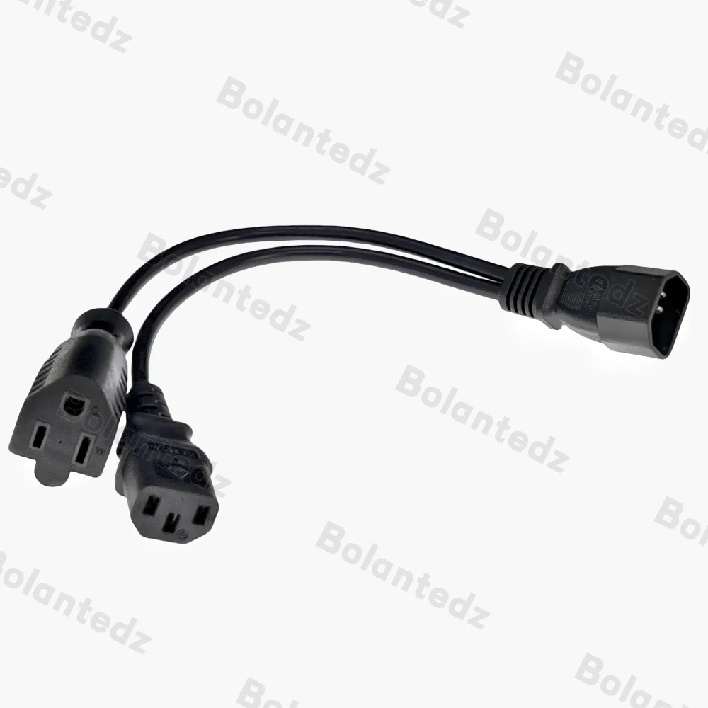 Bolantedz 1pcs Y Splitter Power Plug Cord,Single IEC 320 C14 Male to C13+Nema 5-15R Female Splitter Adapter Cable Cord