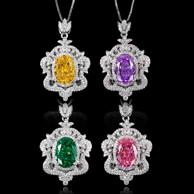 Jewelry Gold-Plated High Carbon Diamond Ice Flower Copper Elegant Light Luxury Egg-Shaped Pendant for Women 10*14 Wholesale